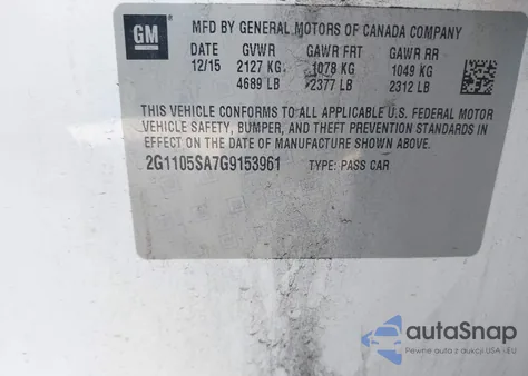 2016 Chevrolet Impala 1Lt z USA, uszkodzony, nr VIN 2G1105SA7G9153961